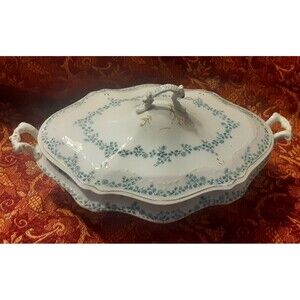 Antique Lidded Oval Tureen WH Grindley & Co Flow Blue Aldine Pattern